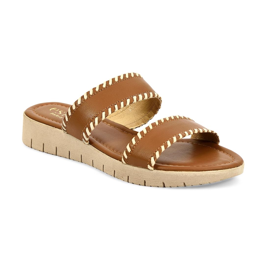 eske Yoda Women’s Leather Slide Sandals – Soft Cushioned Insole – Woven Double Strap Slip-On Flats – Comfortable Daily Wear Sandals for Women – TPR Outsole