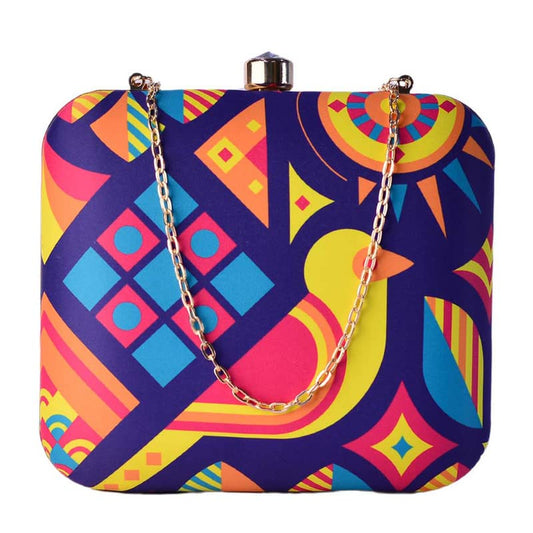 Artklim Yellow Bird With Tile Printed Clutch