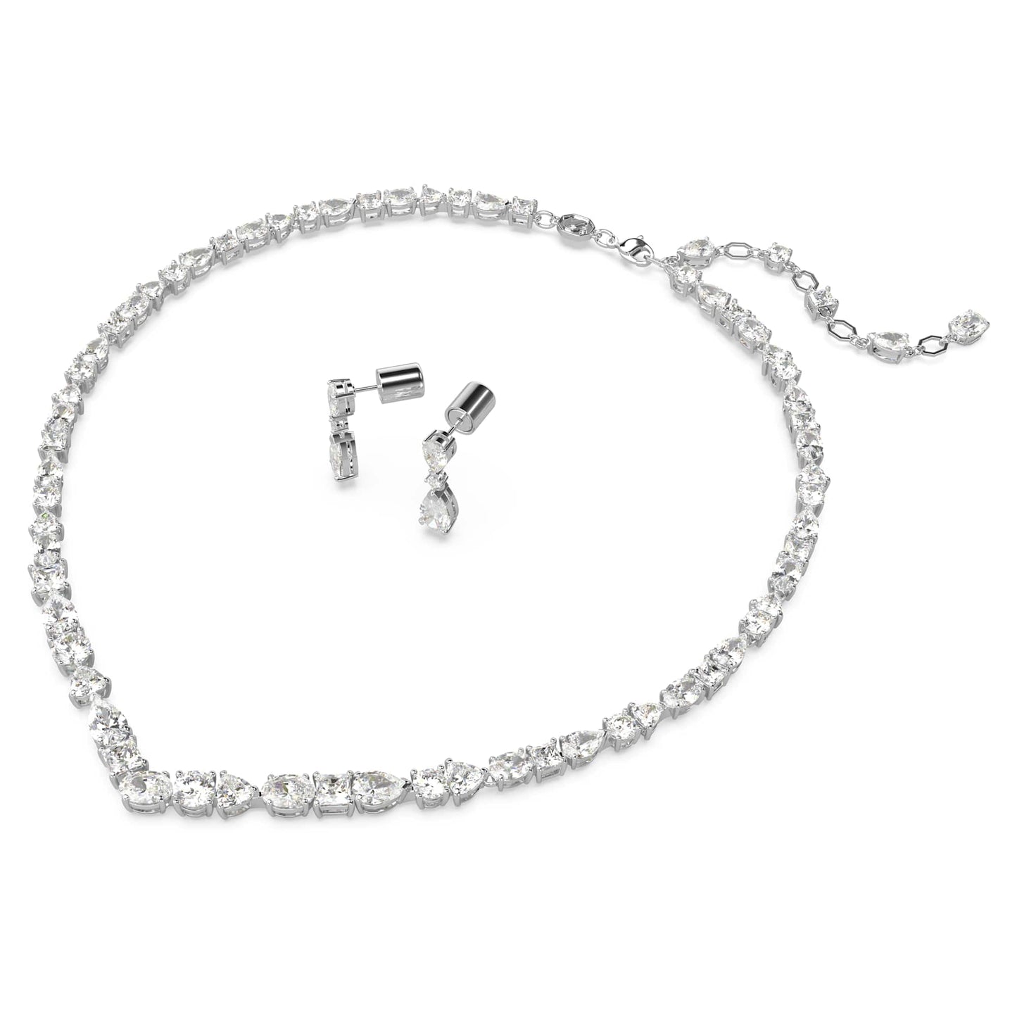 Swarovski Necklace and Earrings Mesmera set, Mixed cuts, White, Rhodium plated
