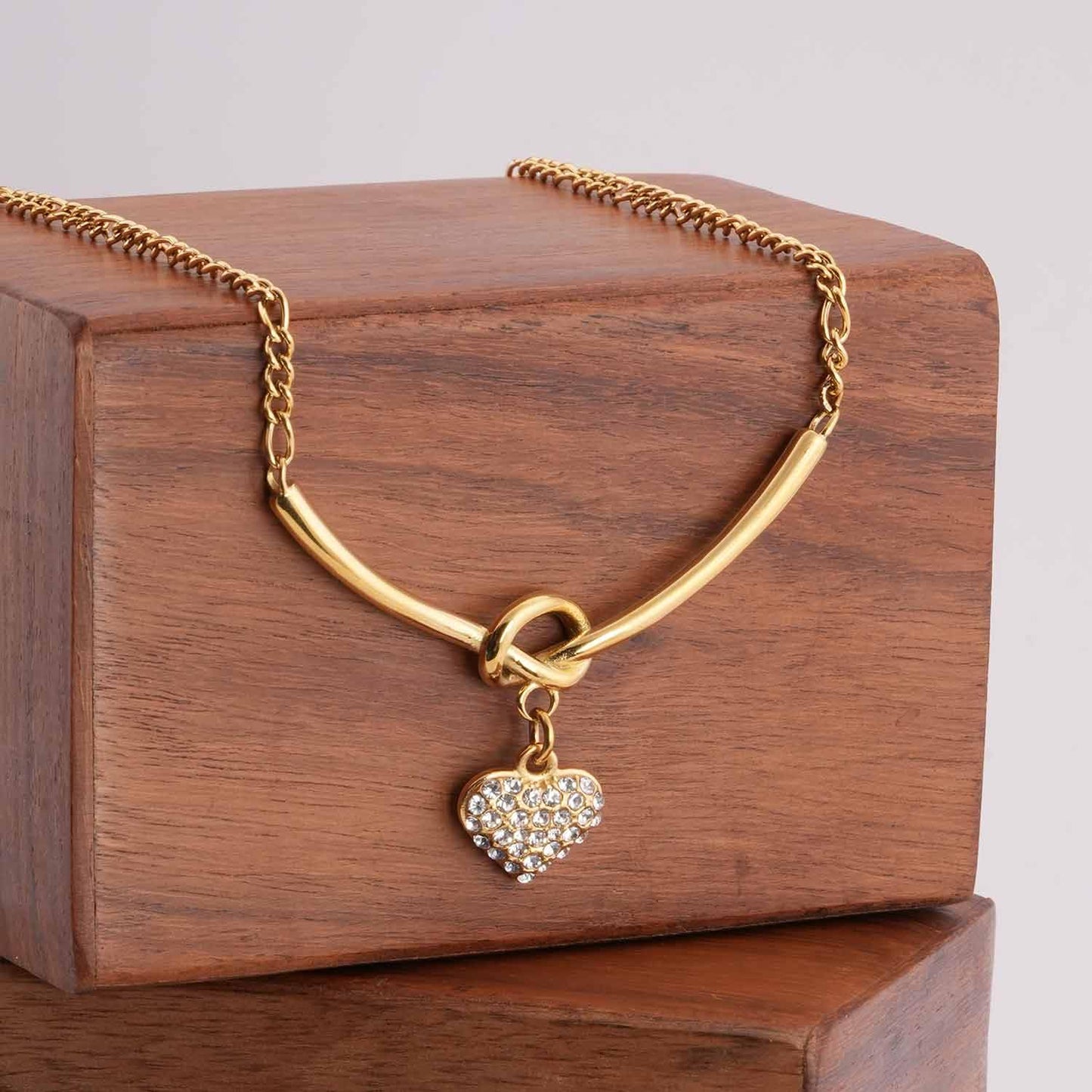 PALMONAS Crystal Heart Charm Gold Necklace for Womens - Waterproof & Anti-Tarnish, Gift for Girls & Women