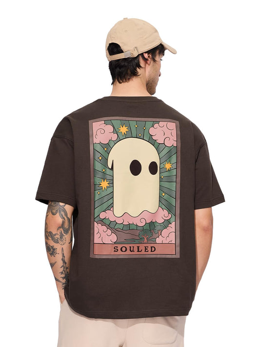 The Souled Store Poster Men and Boys Short Sleeves Round Neck Brown Graphic Printed Cotton Oversized T-Shirts