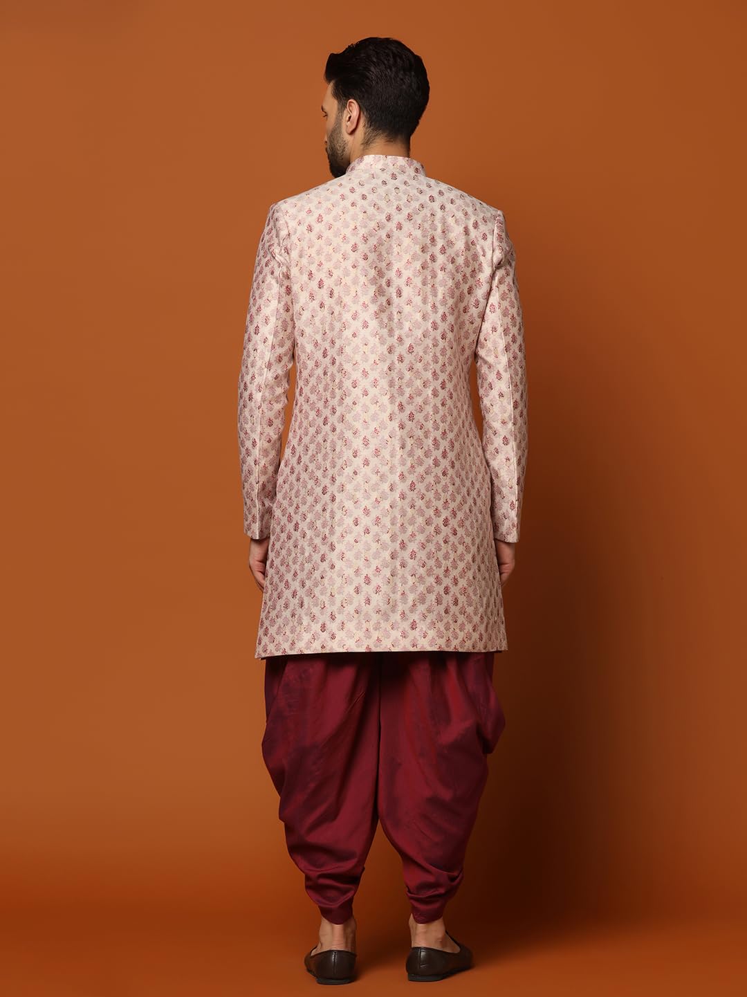 KISAH Men's Multicolor Sherwani Dhoti Set, Cotton Full Sleaves, Knee Length, Straight, Regular Fit, Mandarin Collar Ethnic wear