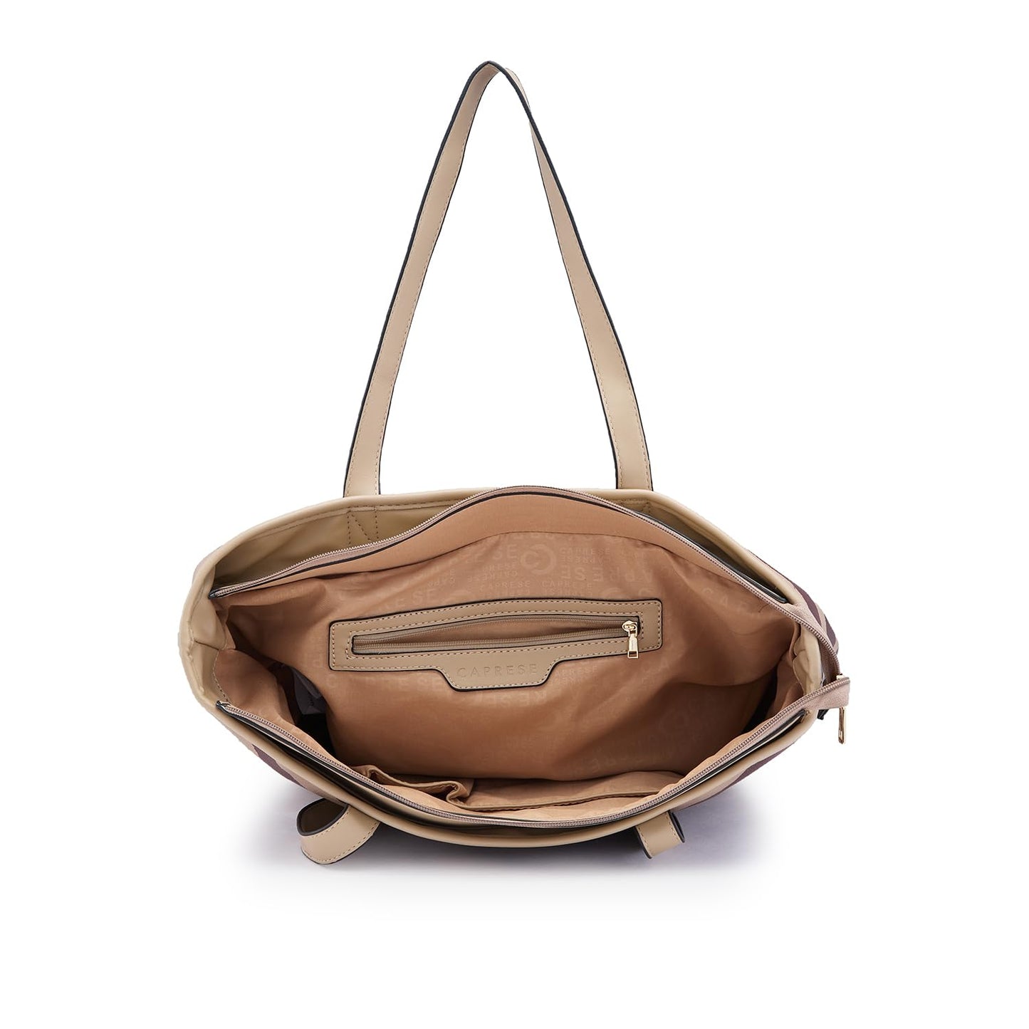 Caprese Zuzu Tote Large Beige – Elegant Shoulder Bag with Abstract Print, Spacious Office Tote, Quick Access Back Zip for Women, Stylish and Functional Design