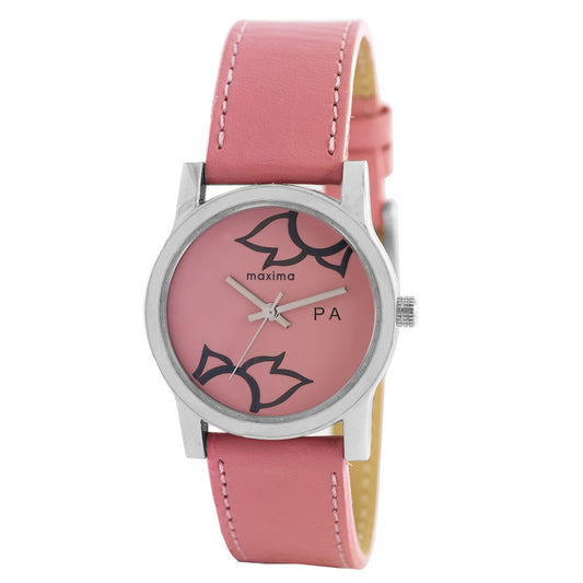 Maxima Leather Attivo Steel Analog Pink Dial Women's Watch - 23346Lmli, Band Color-Pink