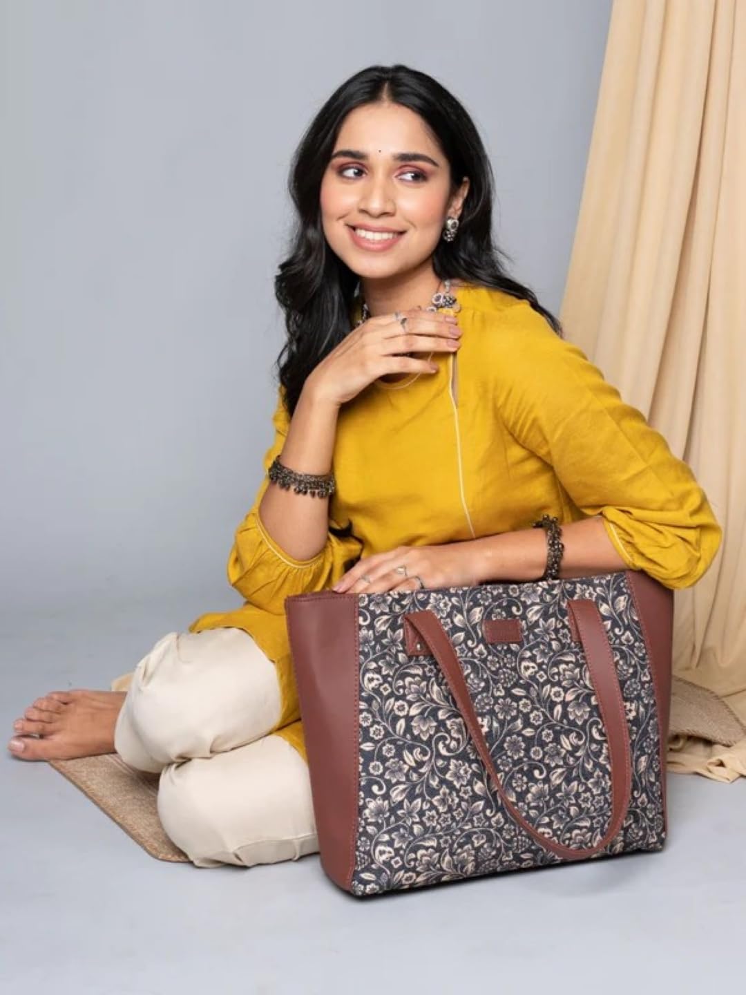 ZOUK Women's Handcrafted Floral Side Tote Bag and Handbag for Office and College