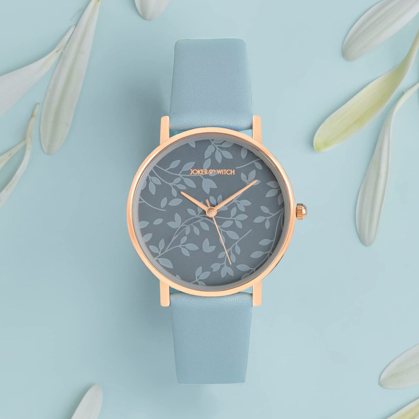 Joker & Witch Women Analogue Fern 36mm Blue Dial 18mm Faux Leather Strap Watch