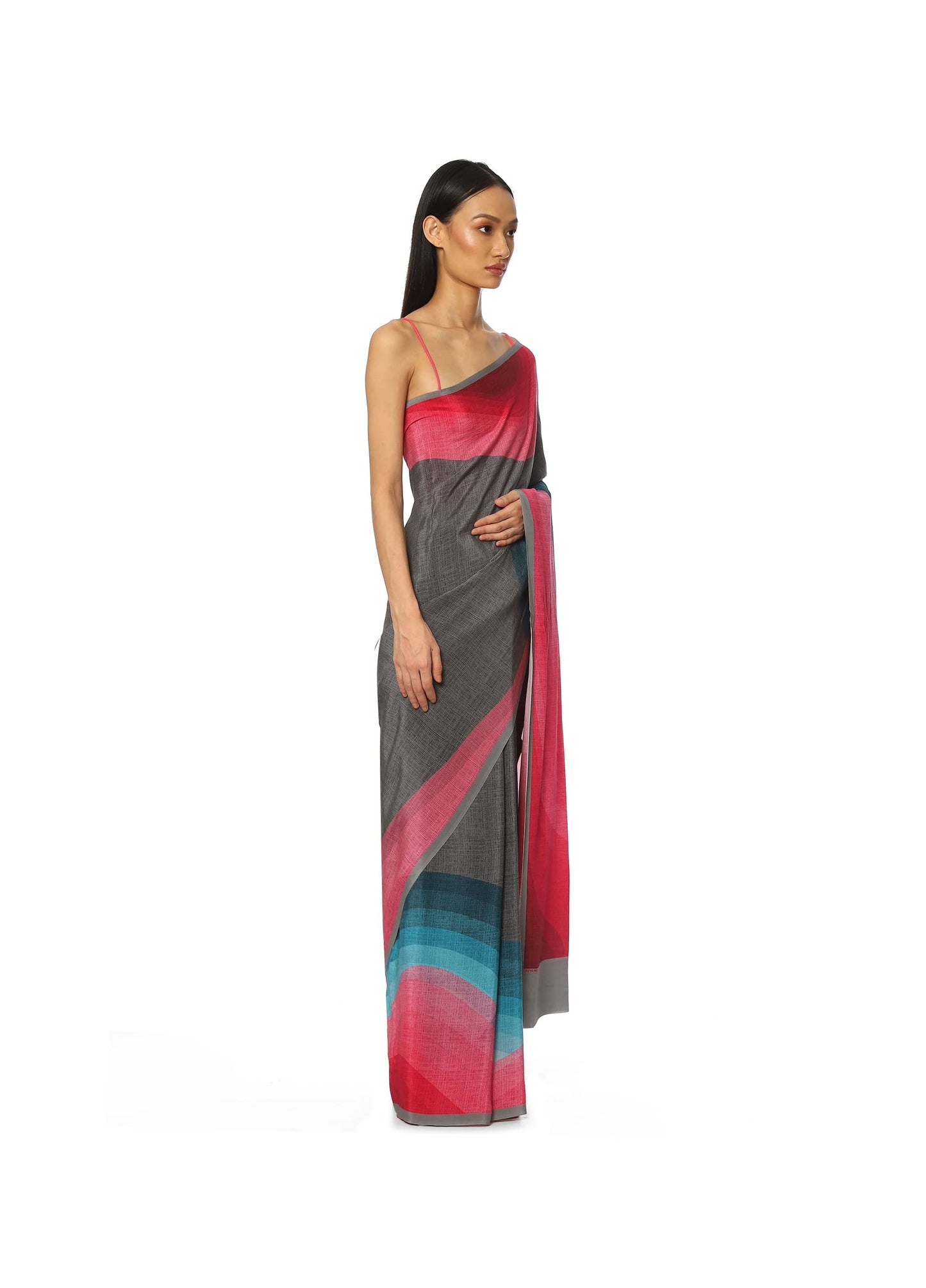 Satya Paul Crepe Grey Medium Printed Silk Saree