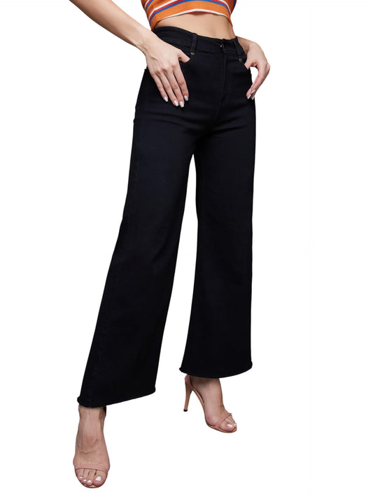 Miss Chase Women's High Rise Regular-Length Stretchable Wide Leg Denim Jeans (MCSS22DEN12-17-527-32, Gunmetal Black, 32)