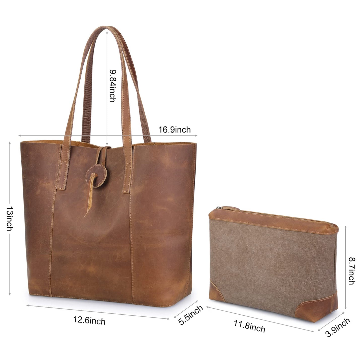 S-ZONE Vintage Genuine Leather Shoulder Tote Bag for Women (Large) - Light Brown