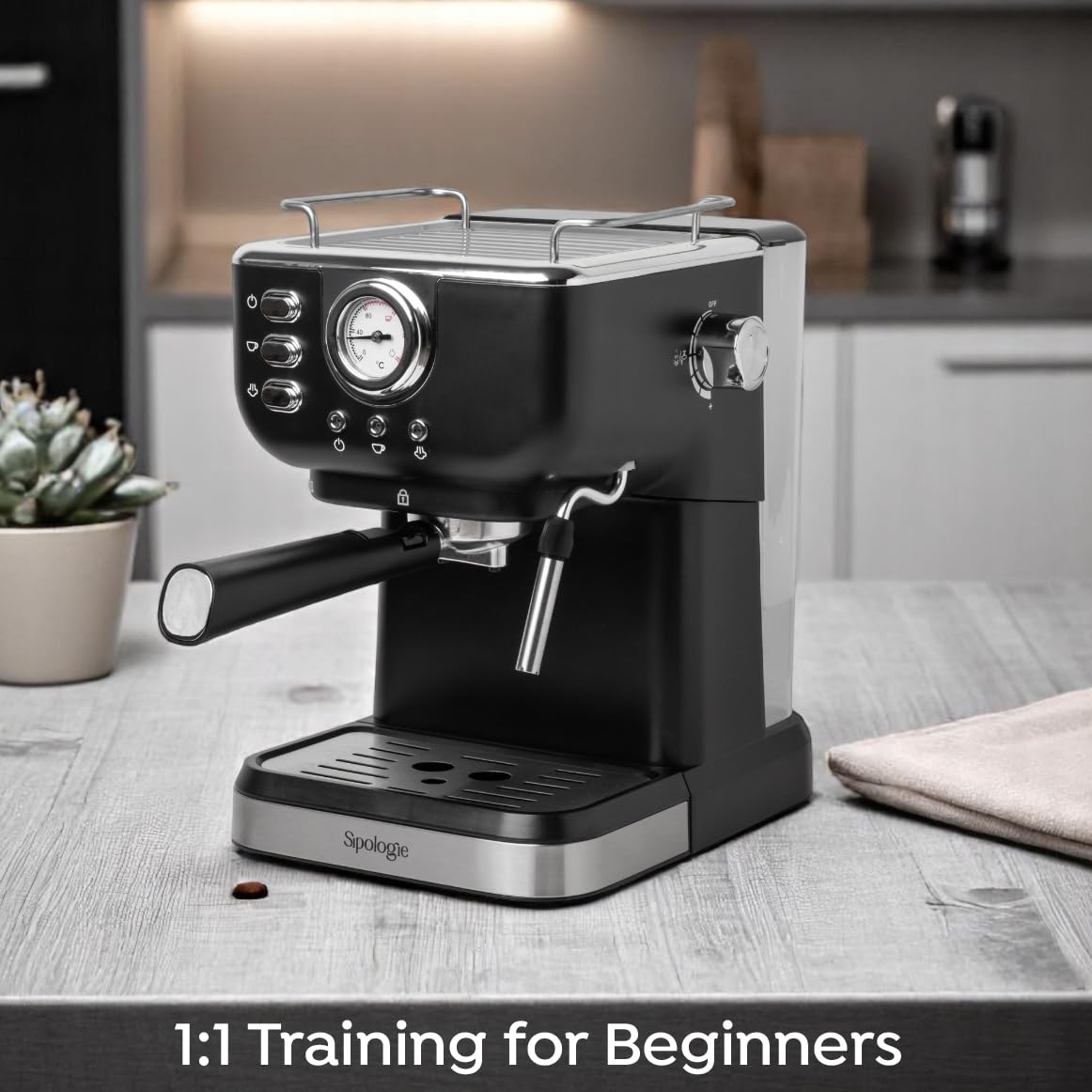 Sipologie Cafe Maestro Espresso Machine, Coffee Maker for Home & Office | Frother Wand for Cappuccino, Latte & Espresso | Stainless Steel, Easy to Use & Clean