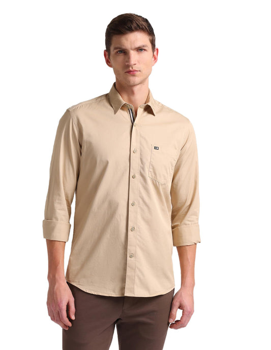 Arrow Manhattan Slim Fit Cotton Shirt Beige