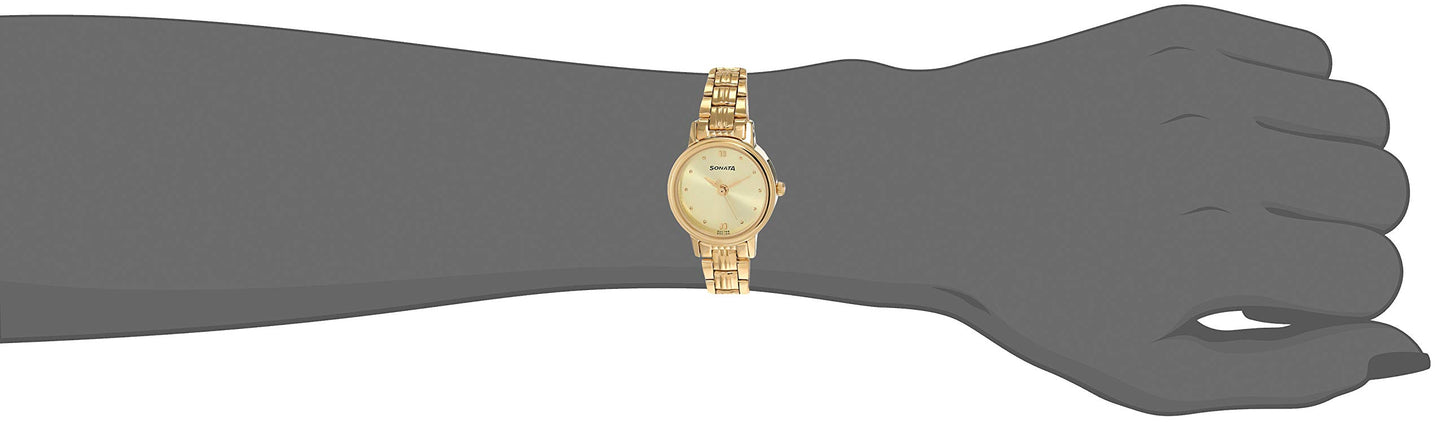 Sonata Quartz Analog Champagne Dial Metal Strap Watch for Women-NS8096YM02