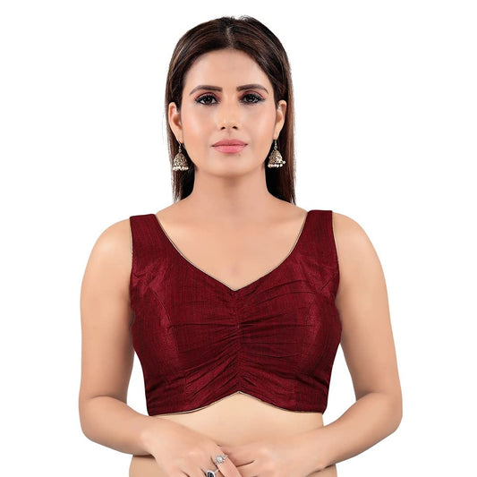 S SALWAR STUDIO Women's Maroon Mulbury Silk Solid Readymade Saree Blouse-SSB3562-MRON