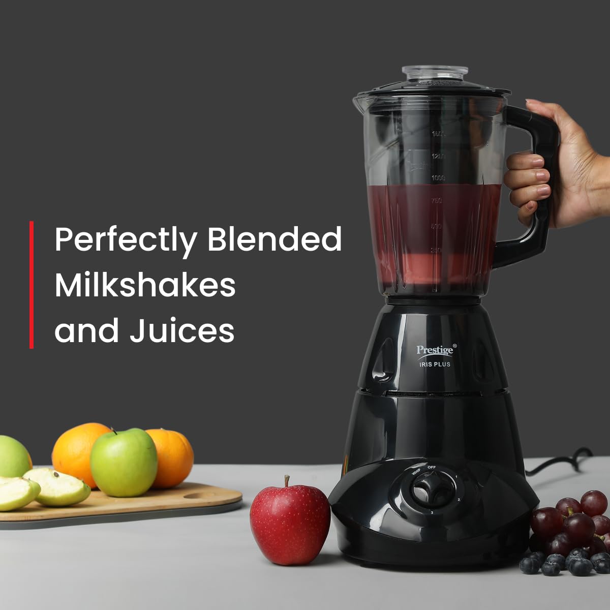 Prestige Iris 750 Watt 4 Jar Mixer Grinder | 3 Stainless Steel Multipurpose Jars and 1 Juicer Jar | Black | 750W