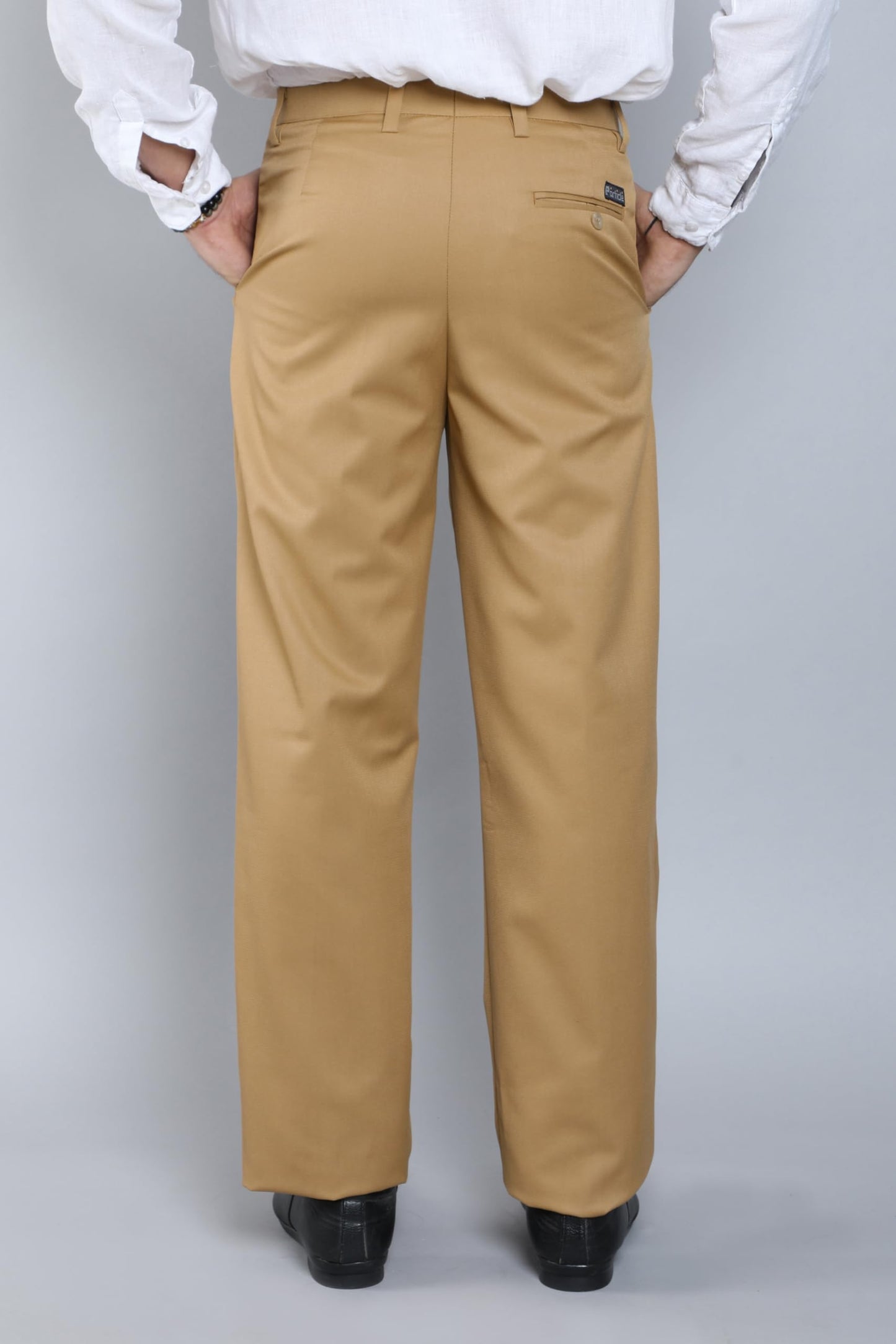 Particle Men’s Premium Double Pleated Trousers – Regular Fit – Structured Cotton Rich Gabardine Twill – Waist 32-46 – Formal Office Wear, Camel, 42