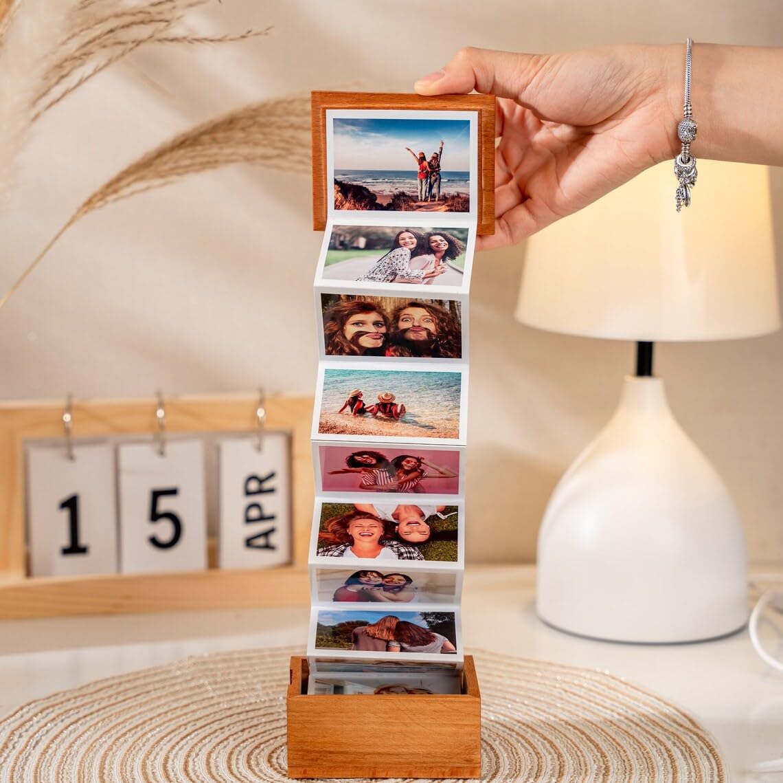 Explore India Crafts Pull Out Photo Album, Valentines Memory Collection, Personalized Wooden Photo Frame, Gift for Him, Trinket Wooden Box, First Christmas Gift