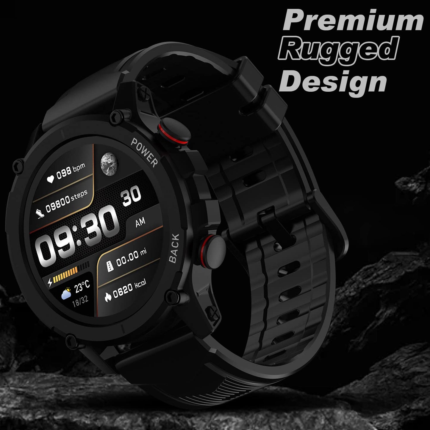 Maxima Max Pro X4+ Rugged Bluetooth Calling Smart Watch 1.32" Round Always on Premium Display with 360x360 px Resolution, AI Voice Assitant, Advance UI, 340 mah Big Battery, HR/SpO2, 150+ Watch Faces