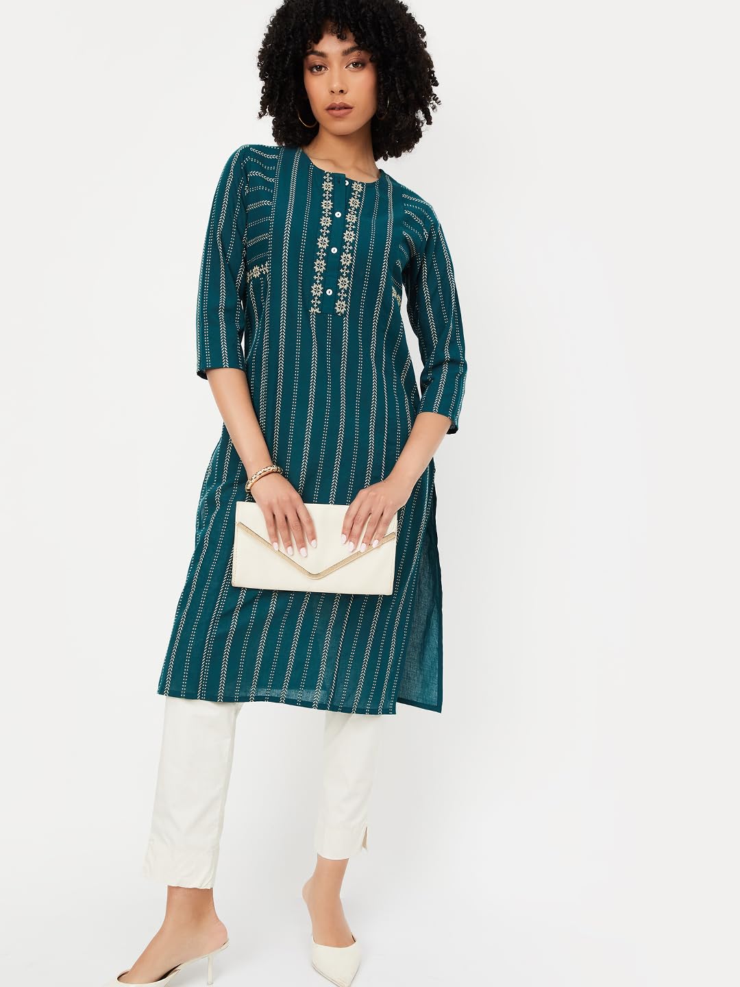 Max Women's Cotton Regular Kurta (PAWWPA25LO_Green
