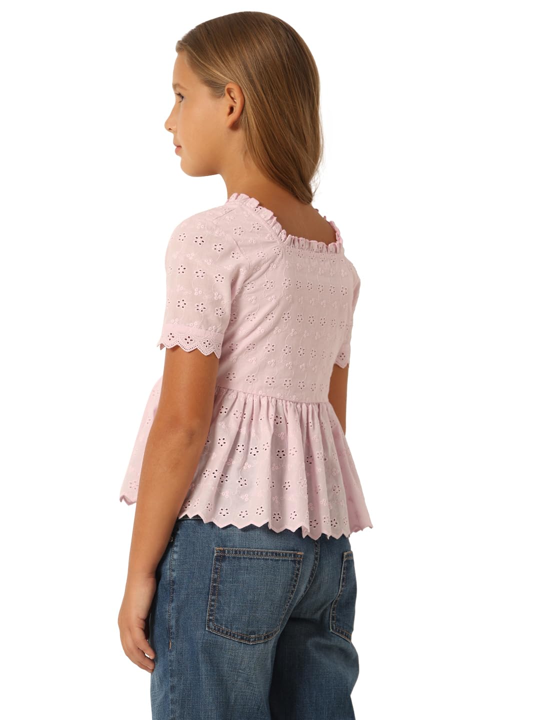 VERO MODA Girls Solid Cotton Pink Peplum Top