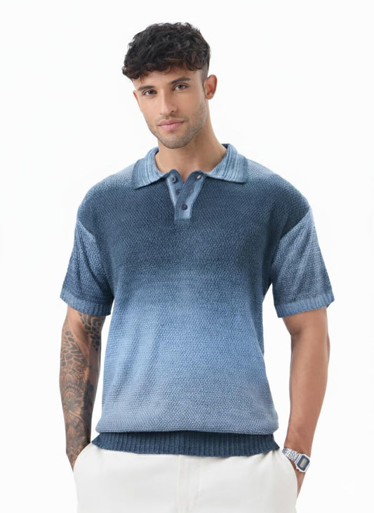 The Souled Store: Everyday Polo: Slate Men and Boys Short Sleeve Spread Collar Slate Gradient All-Over Acrylic Regular Fit Breathable Knit Texture Lightweight Polos
