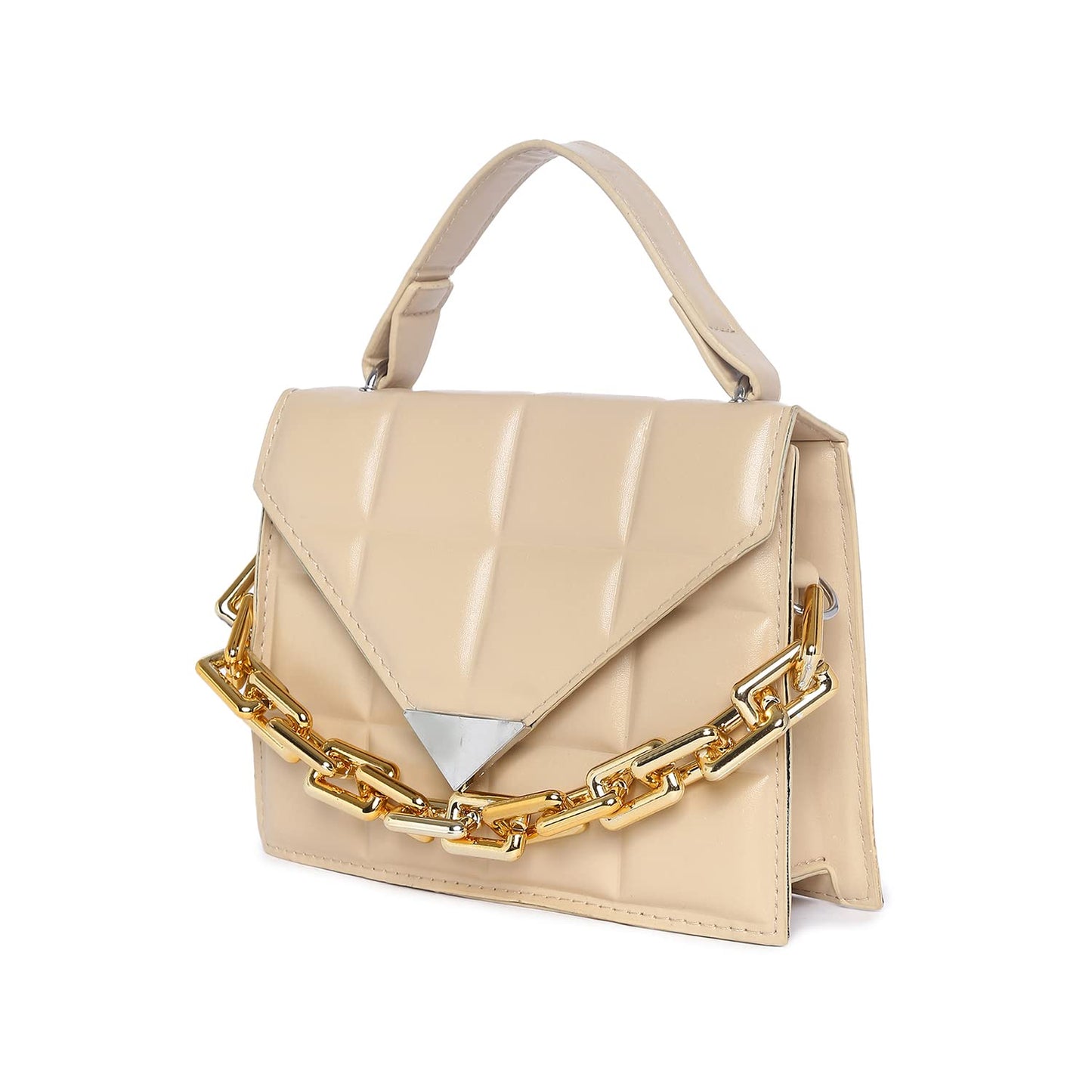 Haute Sauce Women's Quilted Magnet Lock Sling Bag with Chain detail (AZ_HSHB1014) Beige