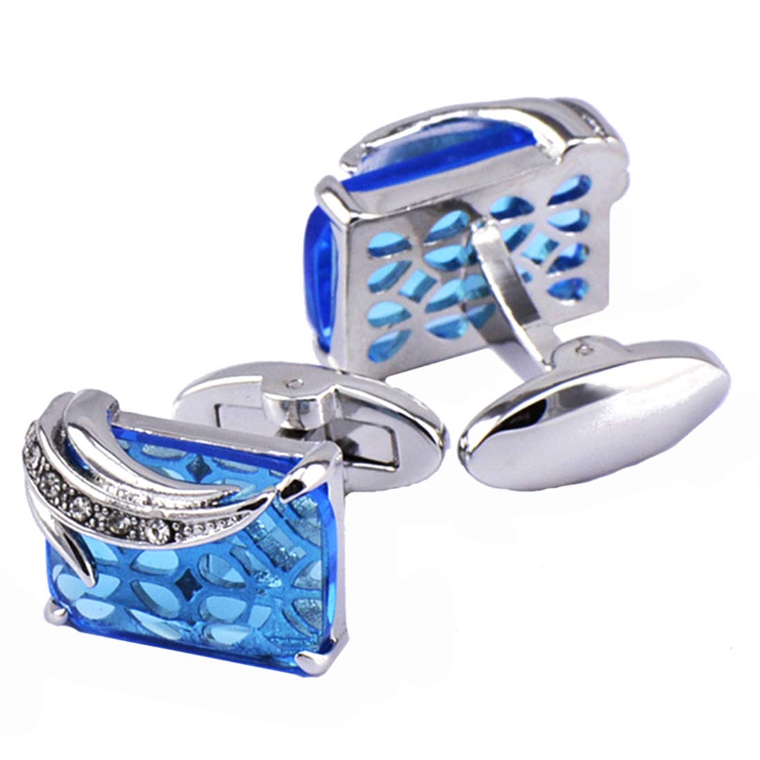 Peora Silver Plated Blue Square Crytal Cufflinks for Men Boys Wedding Business Gift