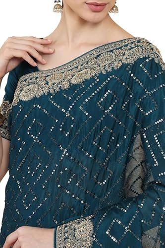 Soch Women Turquoise Solid Saree