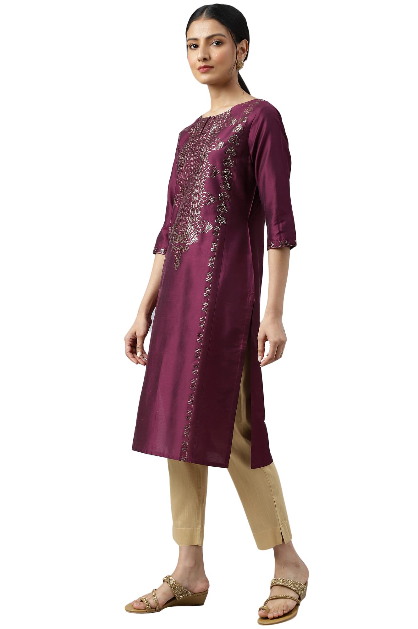 W for Woman Dark Pink Mukaish Placement Print Kurta