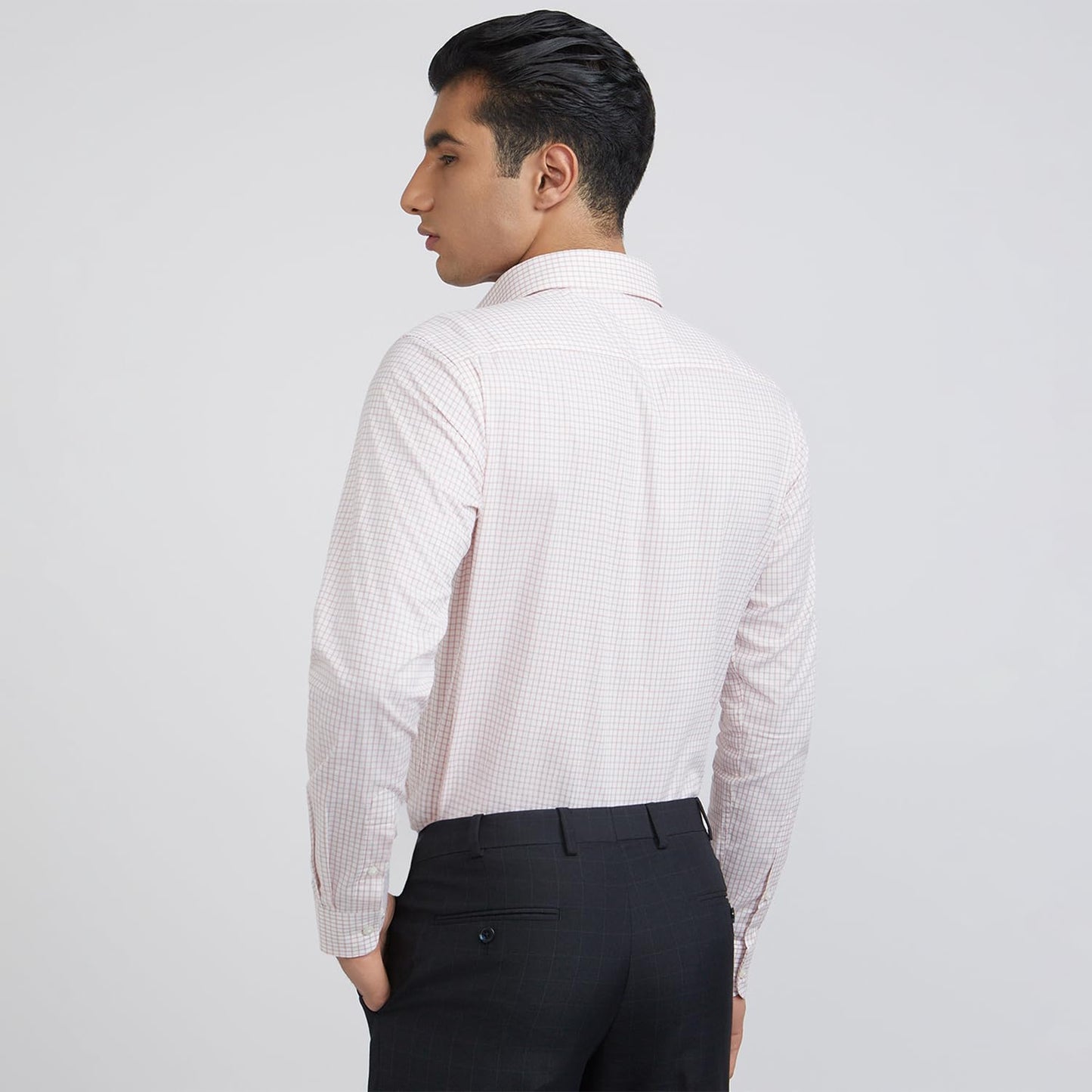 Raymond Men's Slim Fit Structured Formal Shirt - Pure Cotton, Full Sleeve, Semi Cutaway Collar | Light Red