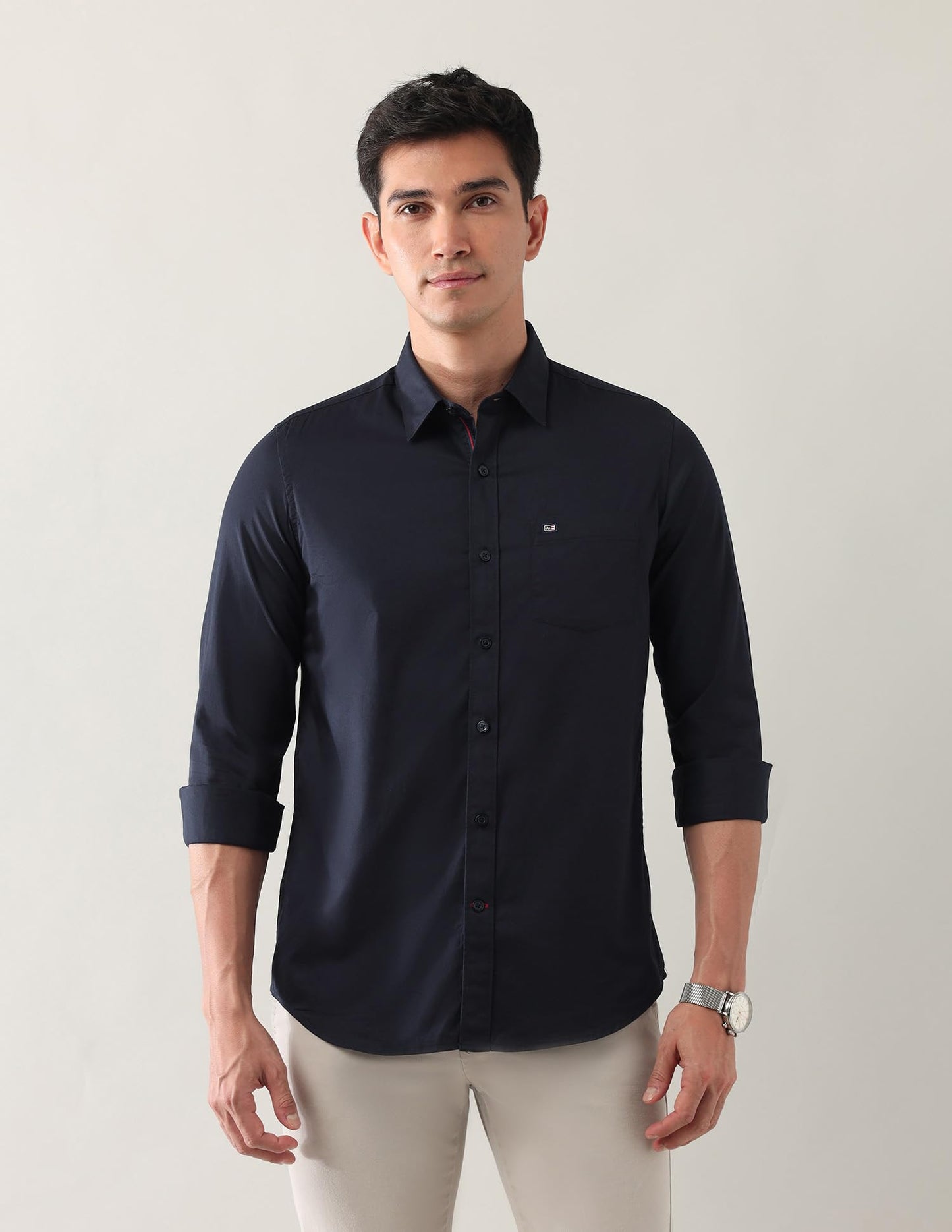Arrow Sport Men's Solid Slim Fit Shirt (ASAJSH1645_Navy