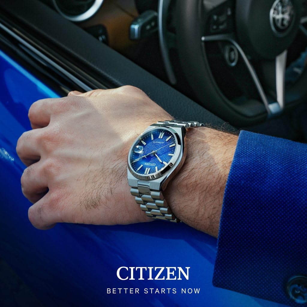 Citizen Automatic Blue Dial Mens Watch NJ0151-88L, Analogue, Stainless Steel, Silver Strap