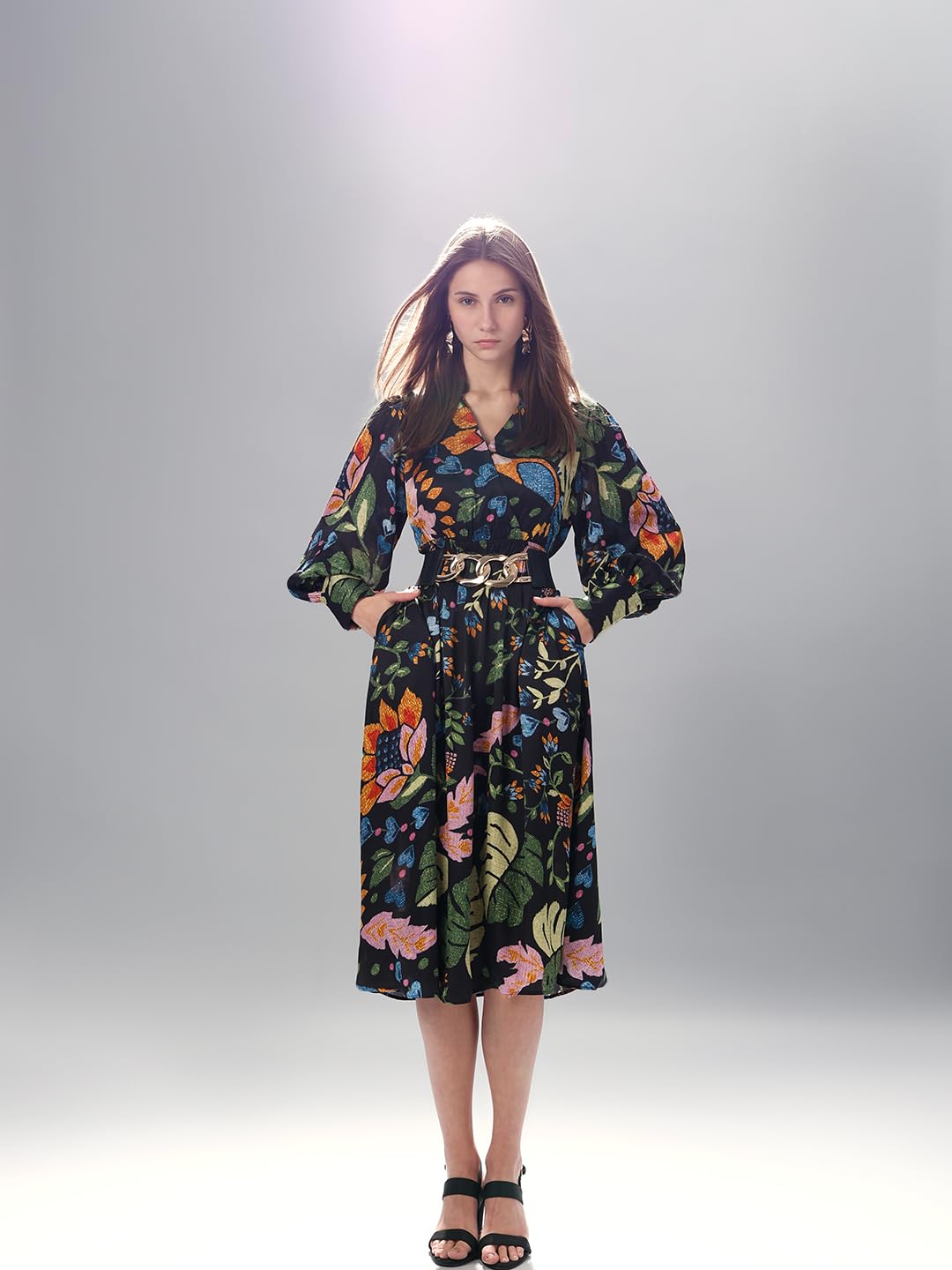 VERO MODA Women's Polyester Fit and Flare Maxi Dress