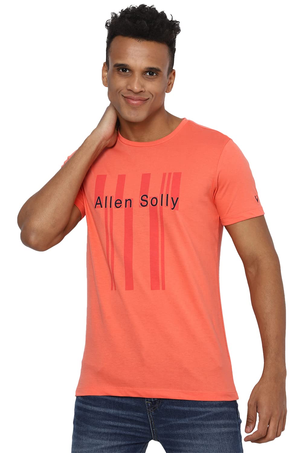 Allen Solly Men's Regular Fit T-Shirt (ALKCVSGF195222_Peach_Medium)