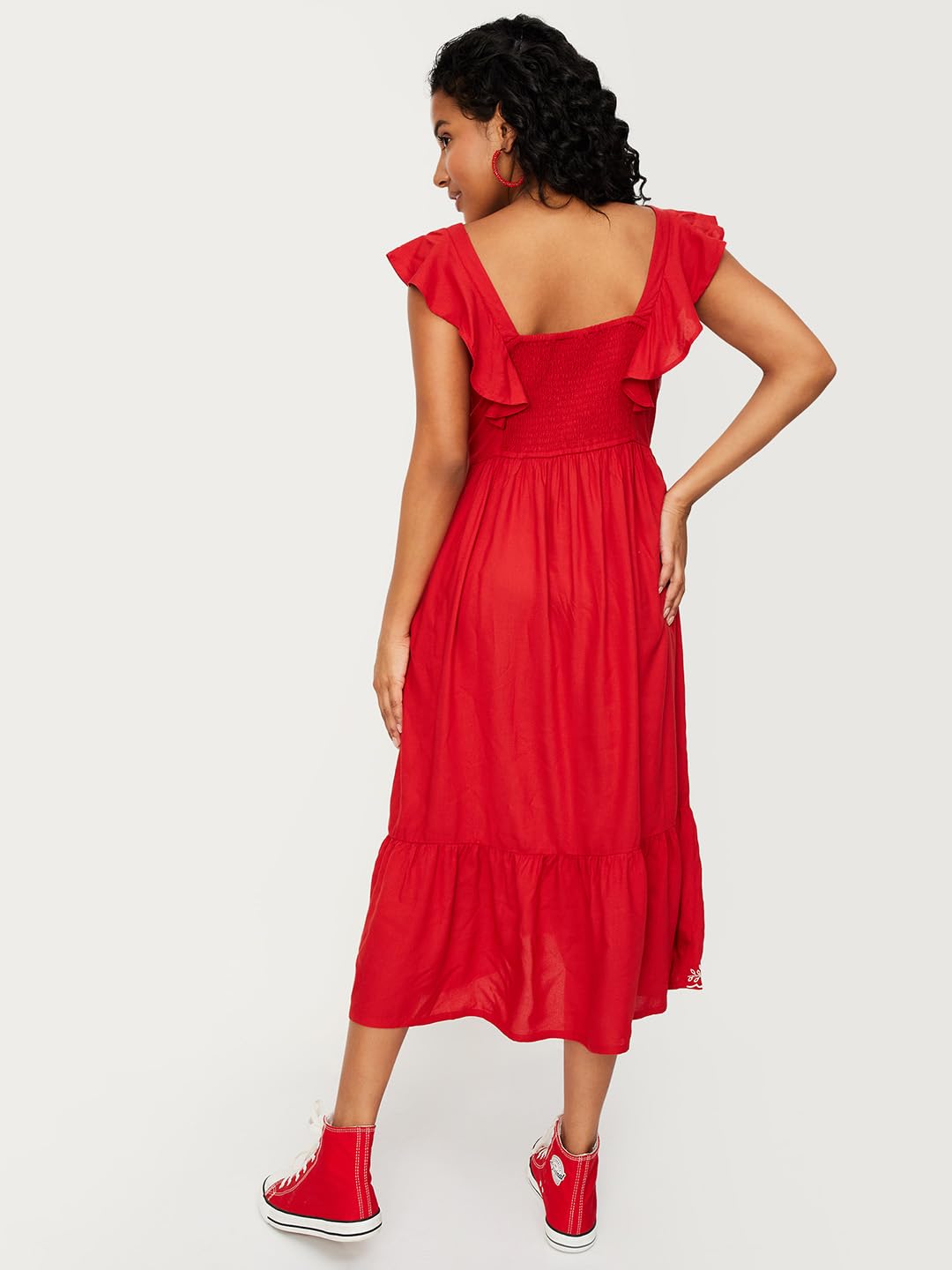 max Women's Rayon A-Line Midi Dress (Red)