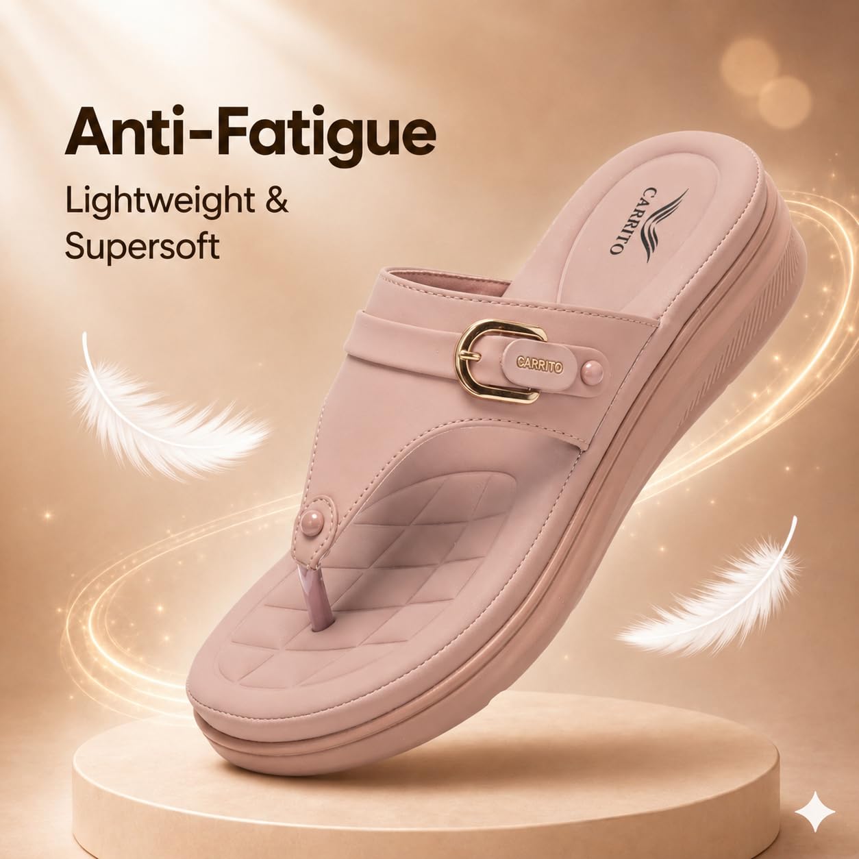 Carrito, Women Wedge Heels Thong Sandals| Comfortable Flats Sandals (Peach, UK Footwear Size System, Adult, Women, Numeric, Medium, 8)