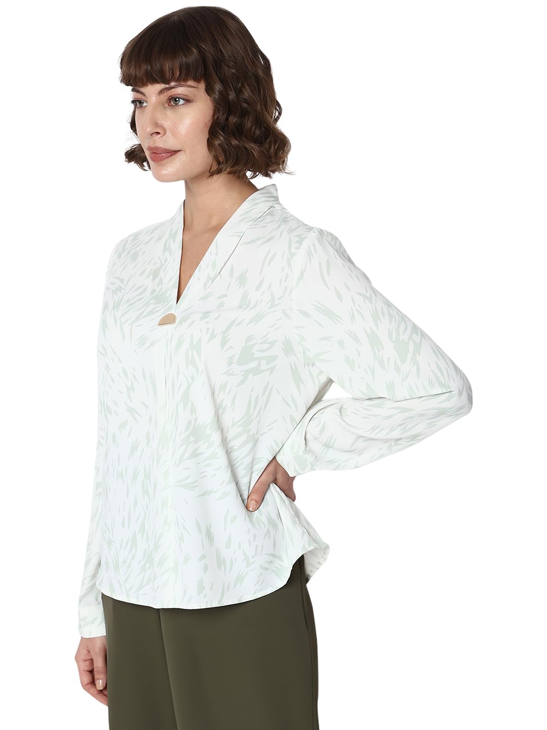 VERO MODA Women Printed Polyester Regular Fit Off White Top