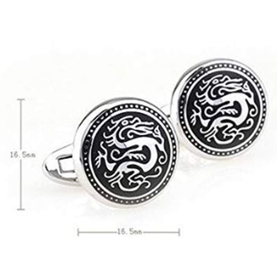 Peora Executive Silver Tone Black Enamel Game of Thrones Targaryen Intricate Dragon Round Classic Cufflinks for Men Business Corporate Wedding Gift