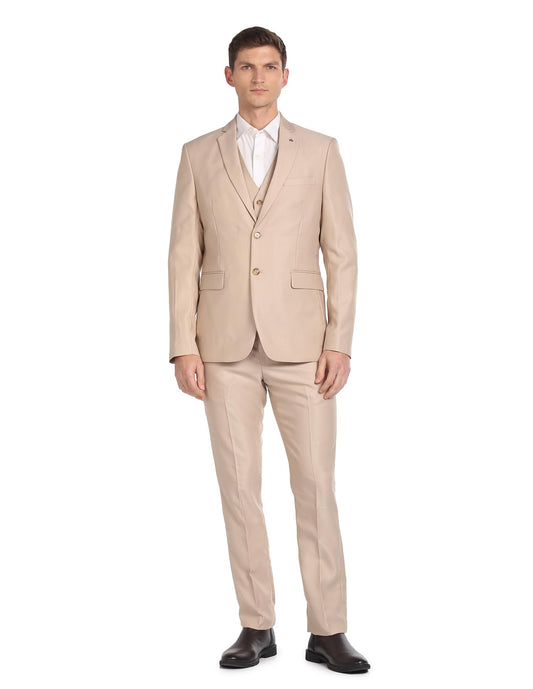 Arrow Men's Polyester Single Breasted Business Suit Pants Set (ARAGSU5541_Beige