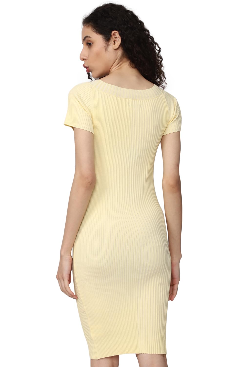 Van Heusen Women's Viscose Asymmetrical Knee-Length Dress (VWFDFRGH492655_Yellow