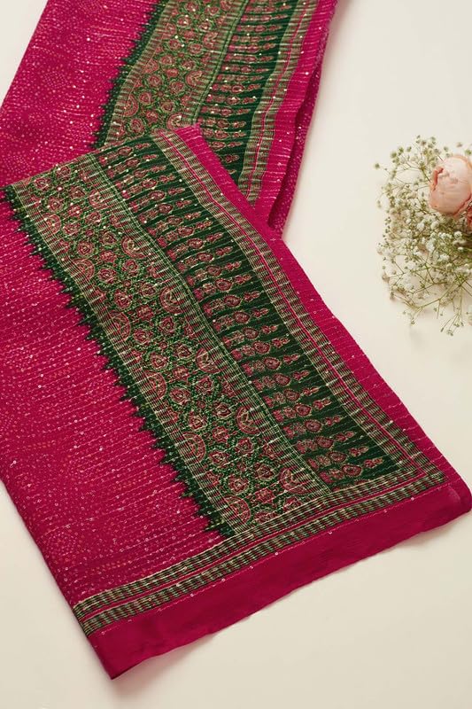 Soch Womens Pink Viscose Blend Bandhani Print Dupatta With Sequins