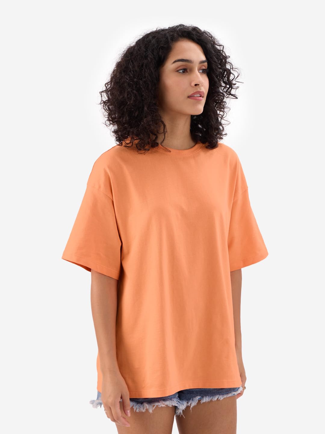 The Souled Store Solids : 100% Cotton Papaya Orange Women & Girls Short Sleeve Round Crew Neck Oversized T-Shirts
