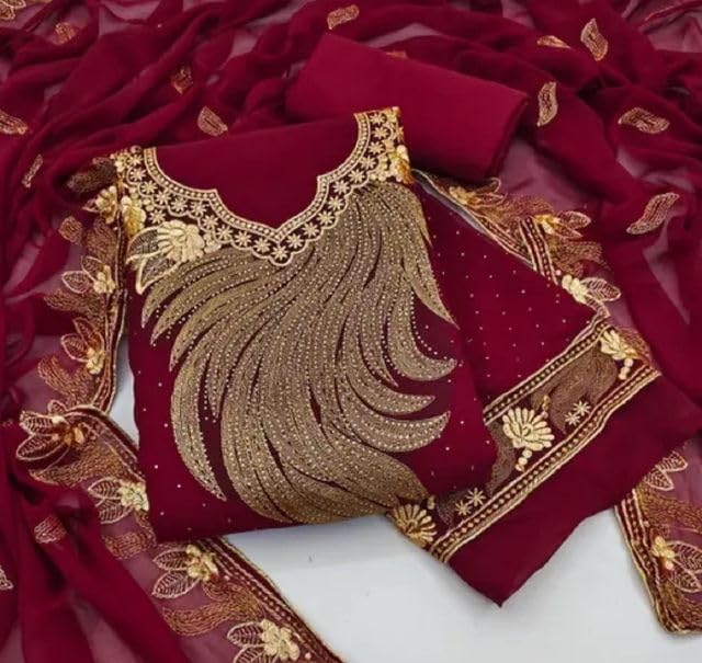 VARNI FABRICS Georgette Dress Material for Women Embroidered Unstitched Woman Salwar Suit Dress Material With Georgette Dupatta Deep Maroon