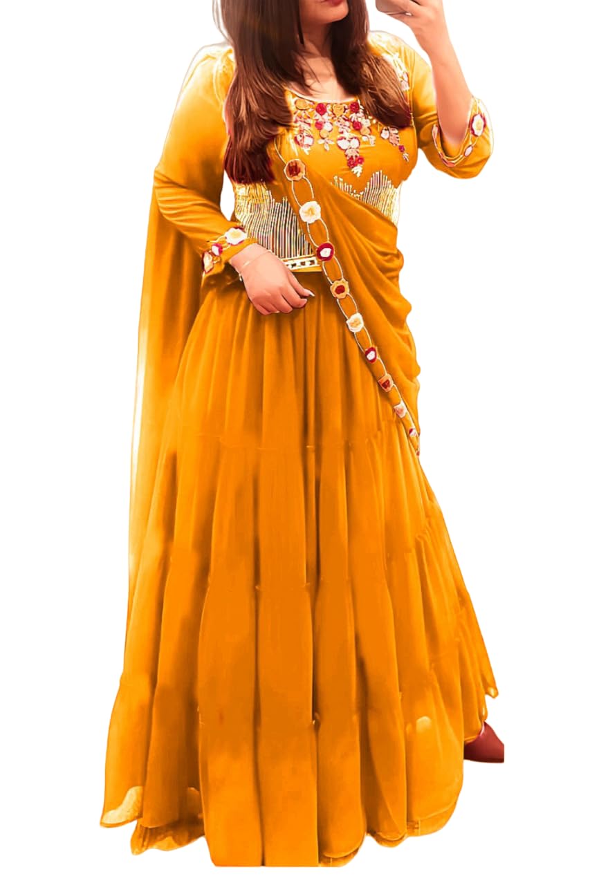 SHYAMLATA Women's Georgette Semi-stitched Lehenga Choli Set (yellow)