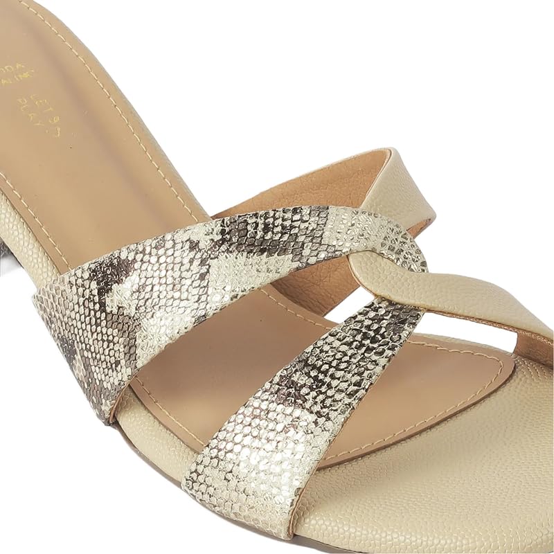 tresmode Snafun Women's Beige Dress Block Heel Sandals in Size 7 UK / 40 EU