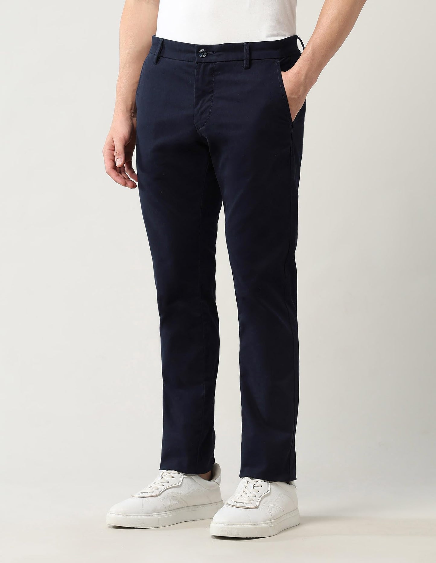 Arrow Sports Men's Mid Rise Slim Fit Solid Trousers Navy