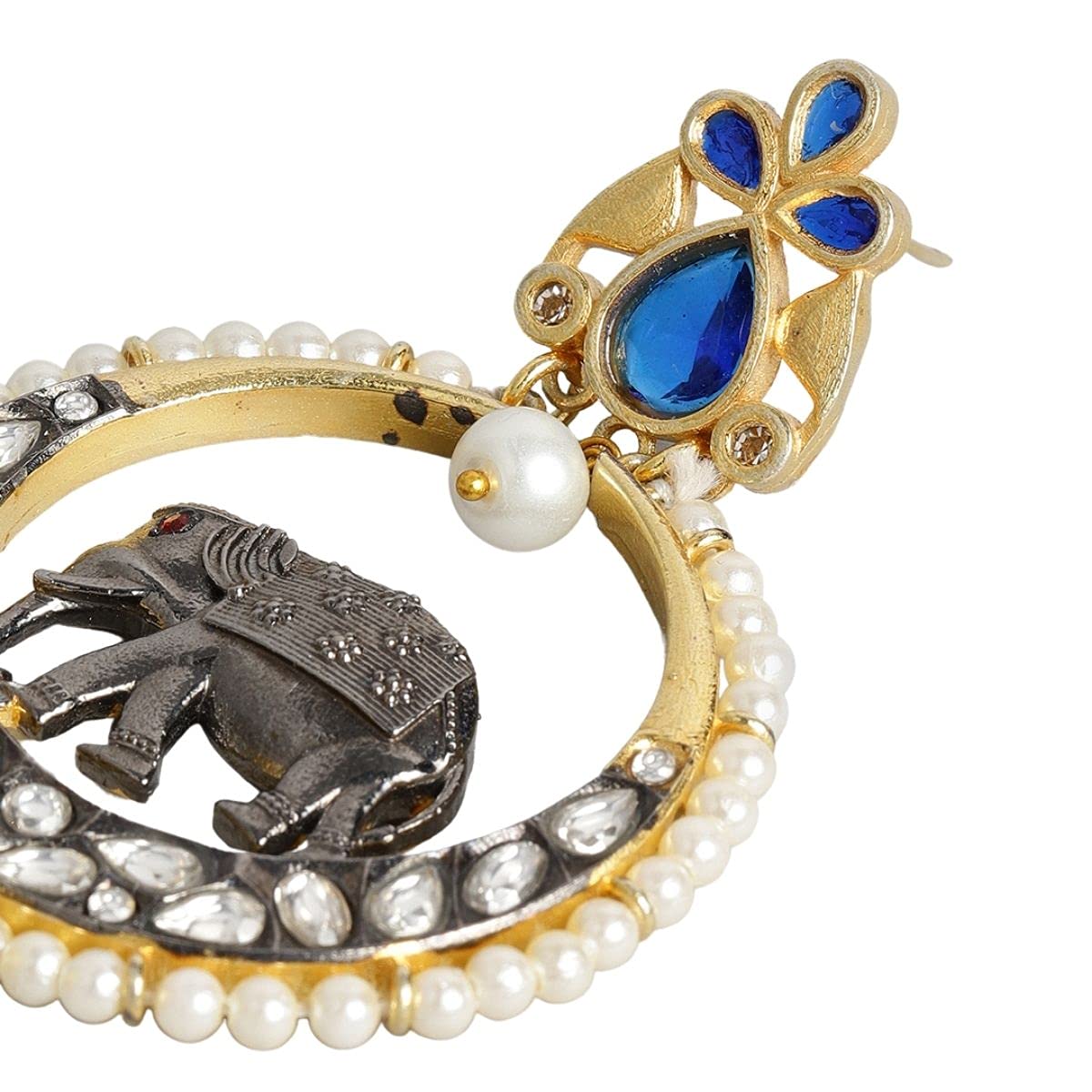 Accessher Silver Plated Oxidised Dual tone anitque gold plated Elephant german silver Circle Dangle earrings for women and girls