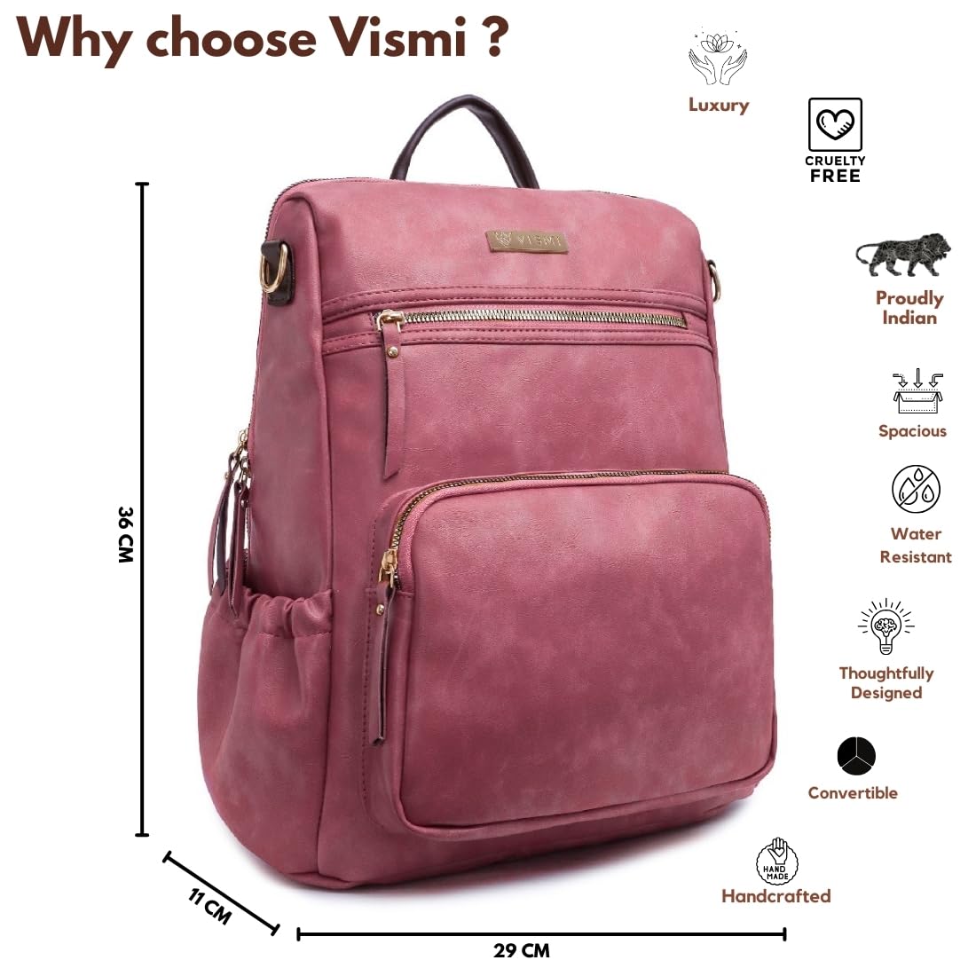VISMIINTREND Leather Backpacks Bags for Women/Girls Stylish | Shoulder Bag | Sling | Ladies Purse | Office | Travel | College | Daily | Convertible | 14" Laptop | Birthday | Rakhi Gifts for Sisters