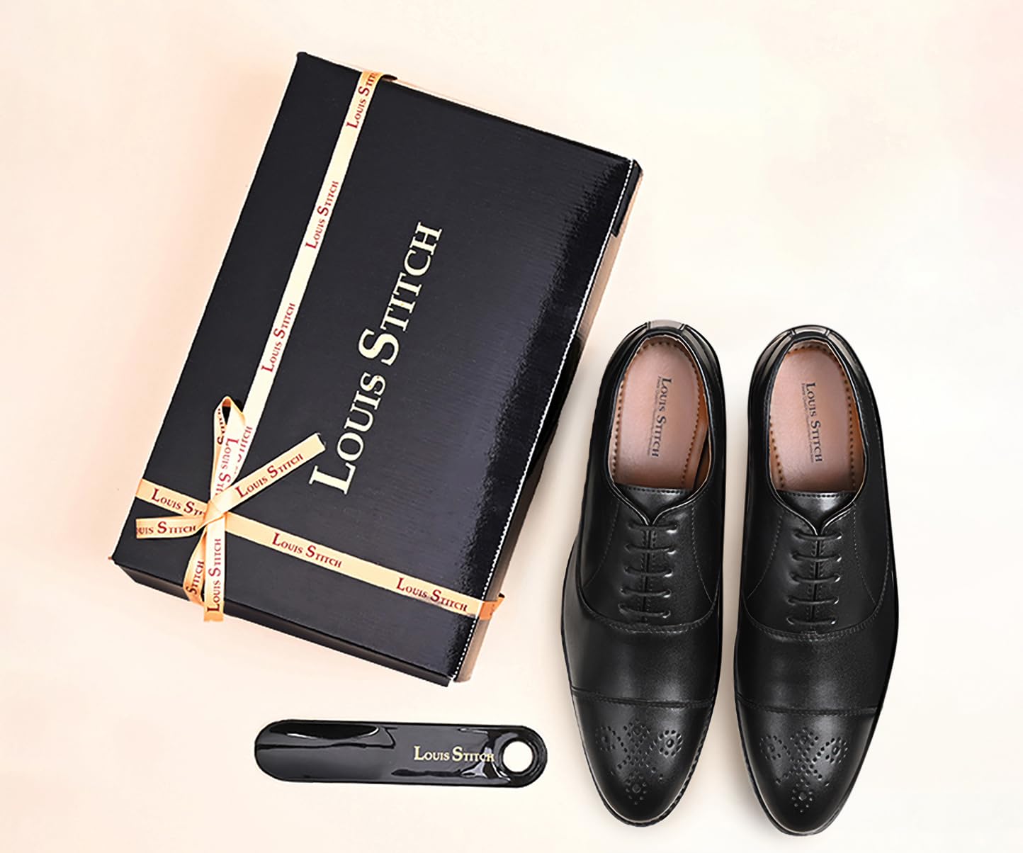LOUIS STITCH Derby Formal Shoes for Men | Lace-Up Cap Toe | Ideal for Business, Casual, Parties | Solid Design in Obsidian Black | UK Size 9 -RGCT