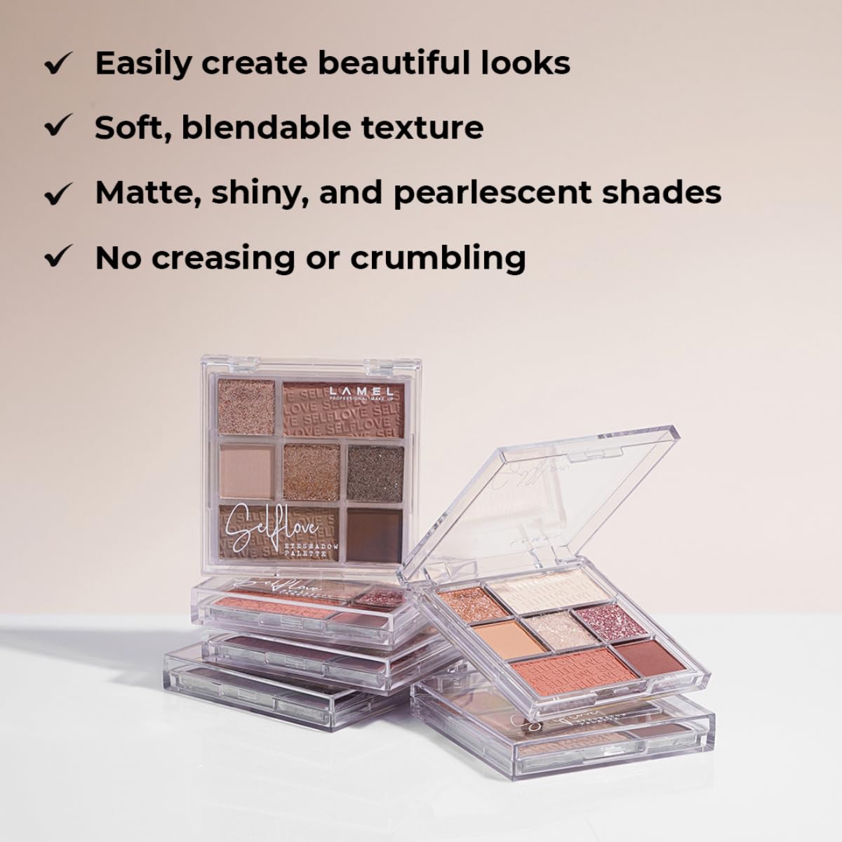 Lamel- SELFLOVE Eyeshadow Palette 401-Multi |Easily create beautiful looks |Soft, blendable texture |Matte, shiny, and pearlescent shades |No creasing or crumbling |8.5gm