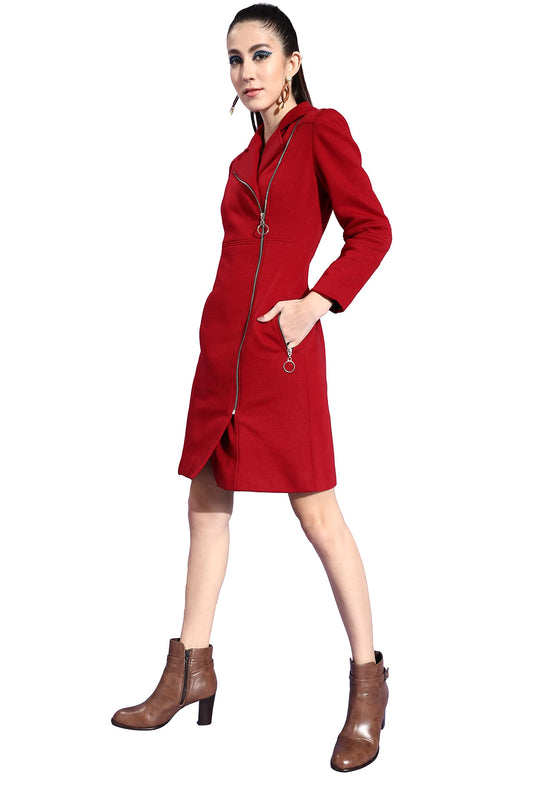 Miss Chase Women's Maroon V-Neck Full Sleeve Solid Knee Length Blazer Dress (MCAW21D14-91-143-02,Maroon,XS)
